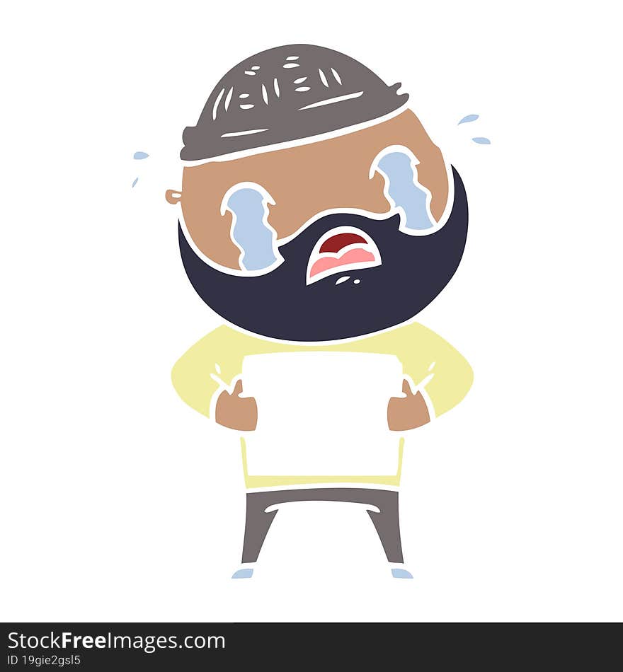 flat color style cartoon bearded man crying