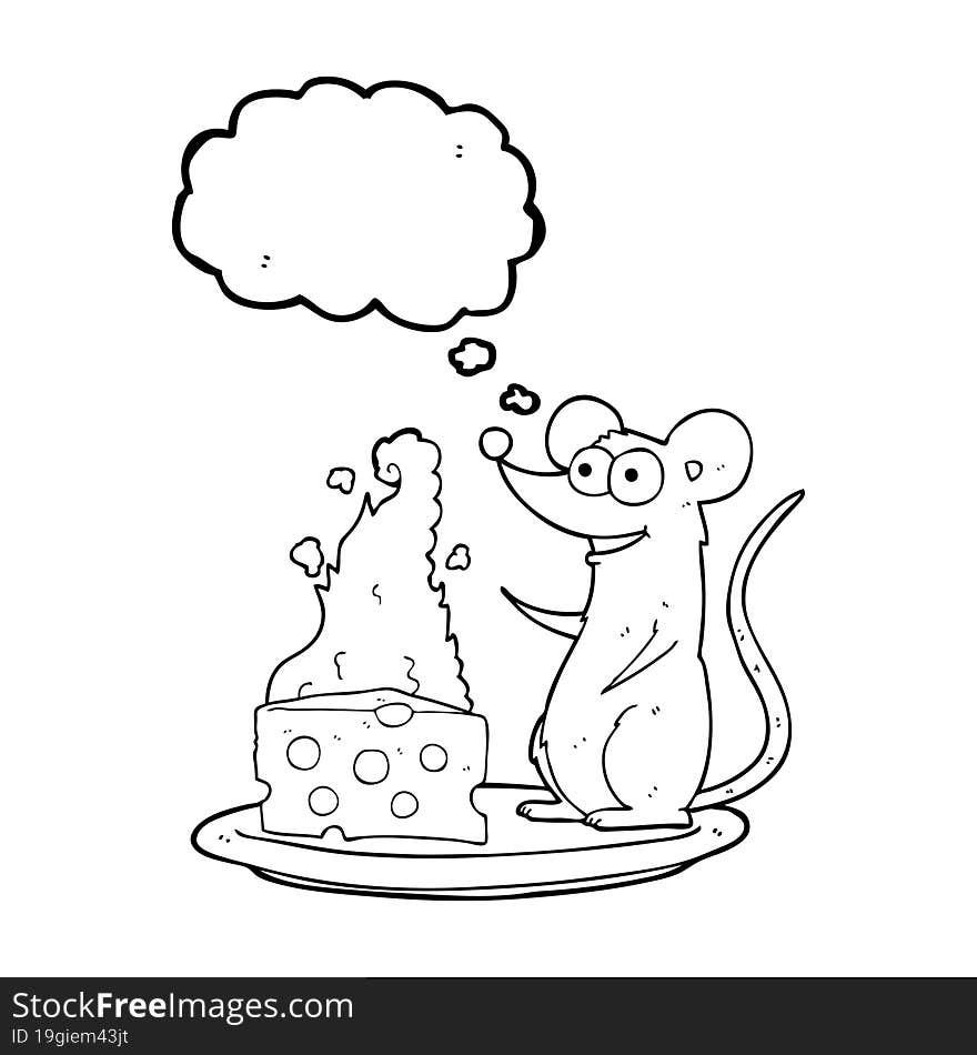 thought bubble cartoon mouse with cheese