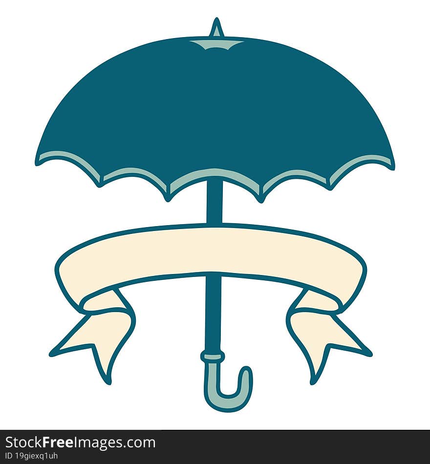 Tattoo With Banner Of An Umbrella