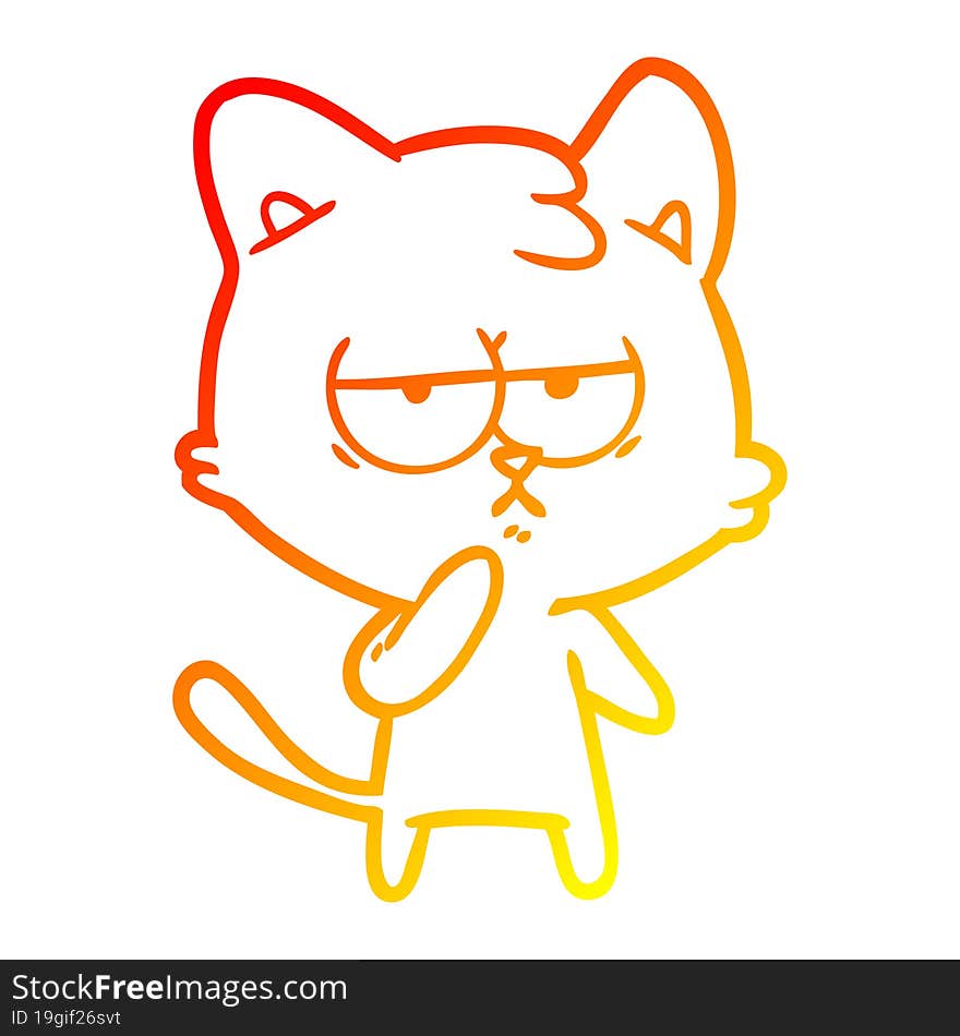 Warm Gradient Line Drawing Bored Cartoon Cat