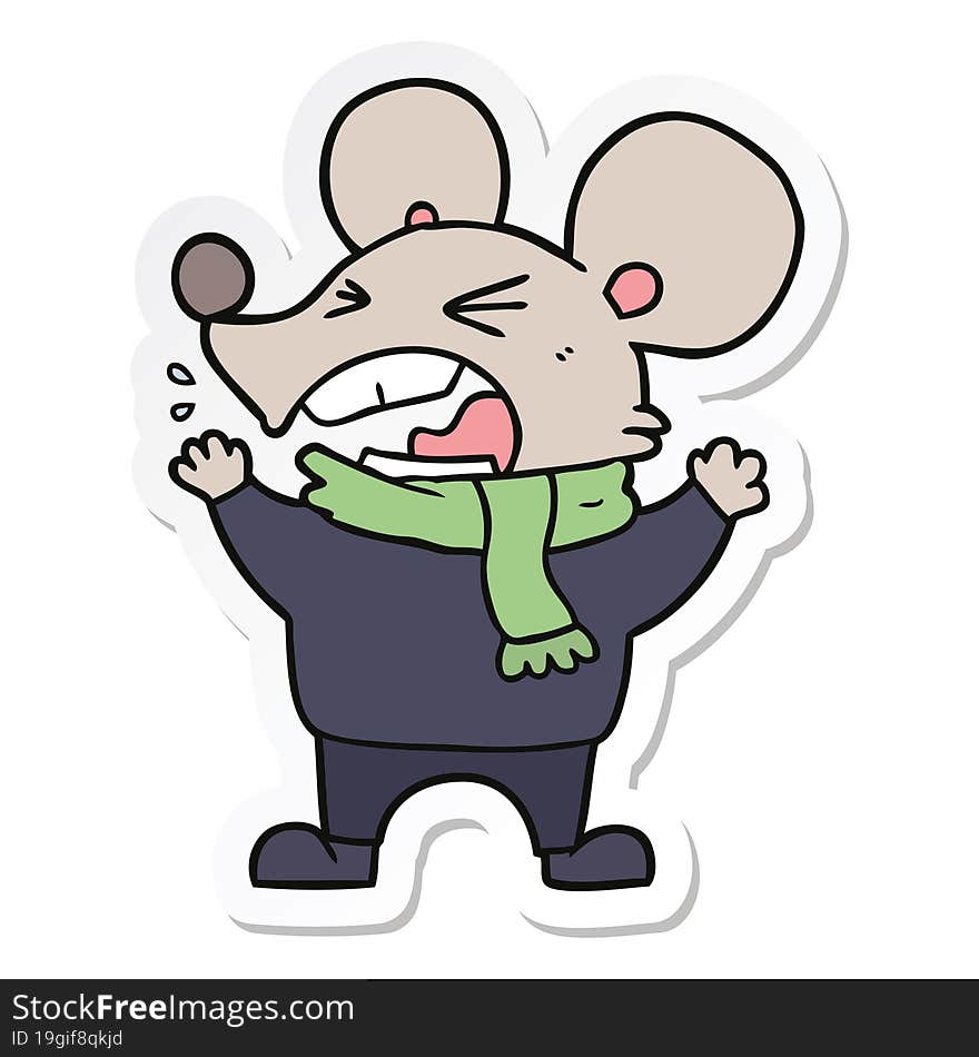 sticker of a cartoon angry mouse