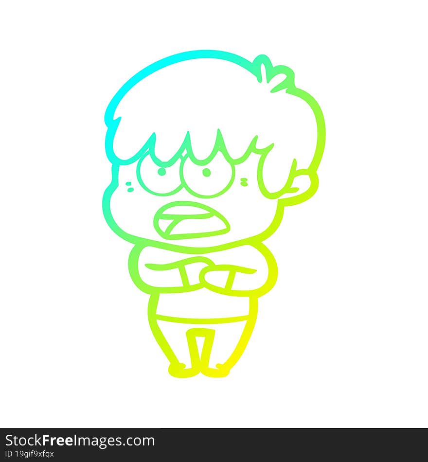 Cold Gradient Line Drawing Worried Cartoon Boy