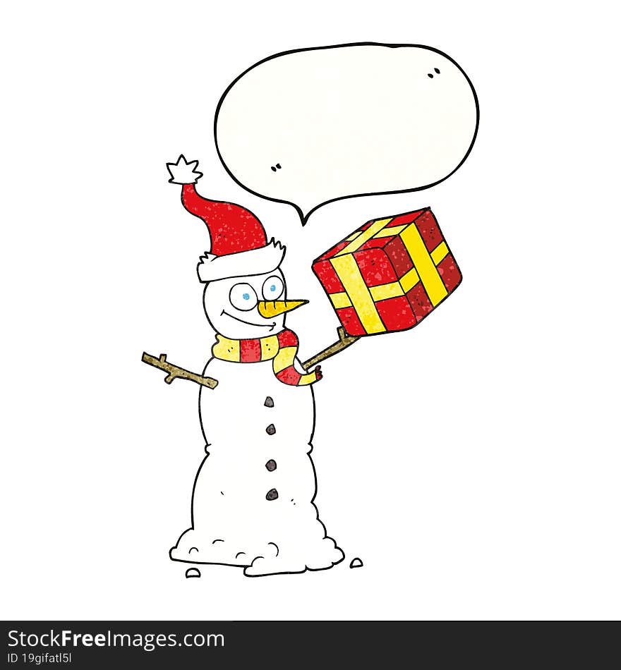 speech bubble textured cartoon snowman