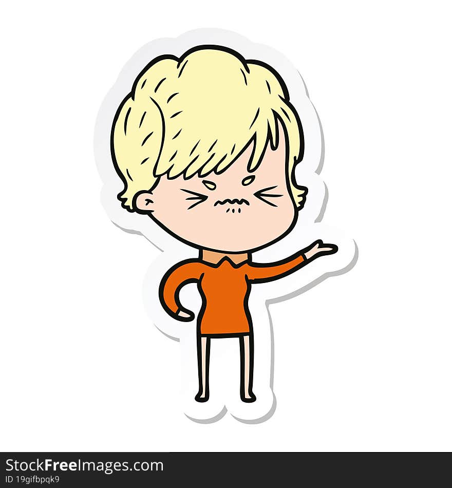 sticker of a cartoon frustrated woman