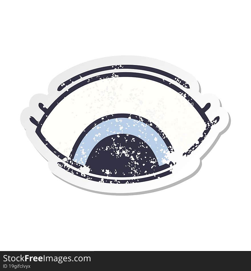 distressed sticker of a cute cartoon eye looking down