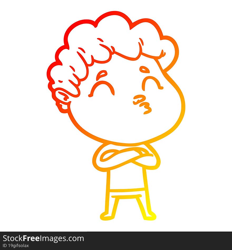 warm gradient line drawing cartoon man pouting