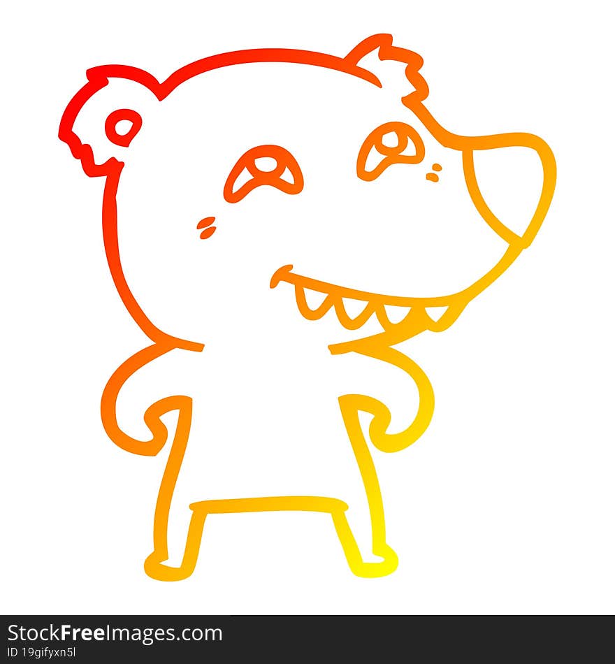 warm gradient line drawing cartoon bear showing teeth