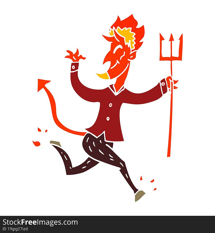 cartoon doodle devil with pitchfork