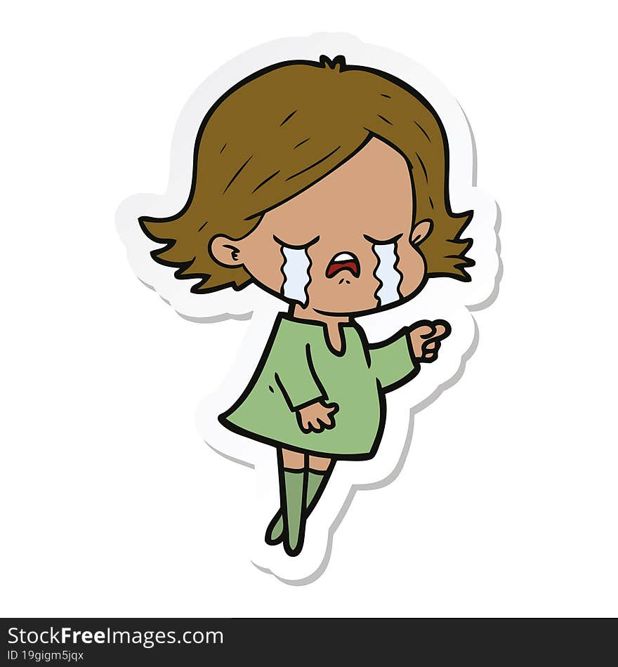 sticker of a cartoon girl crying