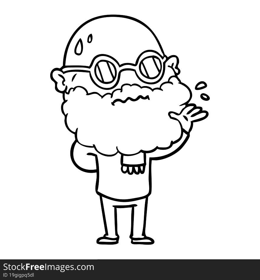 cartoon worried man with beard and spectacles. cartoon worried man with beard and spectacles