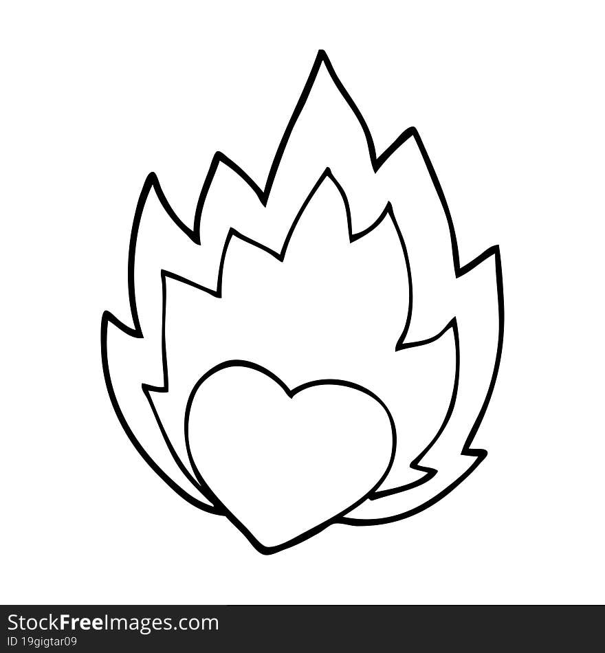 Line Drawing Cartoon Flaming Heart