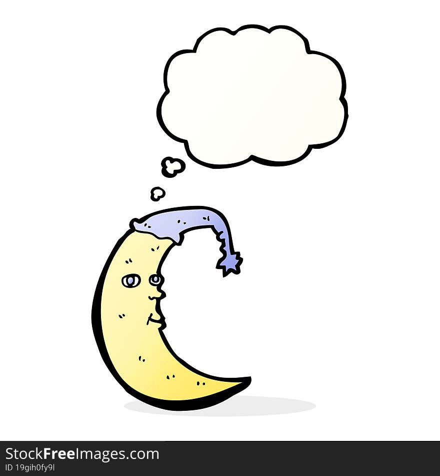 sleepy moon cartoon with thought bubble