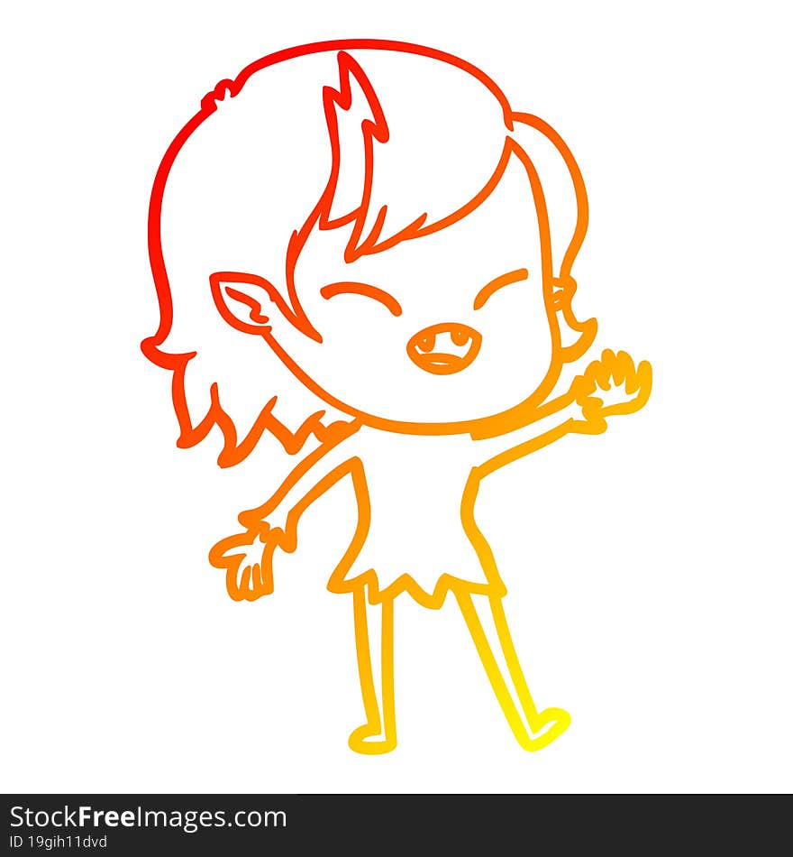 warm gradient line drawing cartoon laughing vampire girl