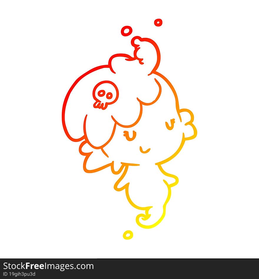 warm gradient line drawing cute cartoon ghost girl