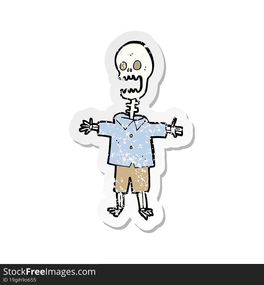 retro distressed sticker of a cartoon skeleton