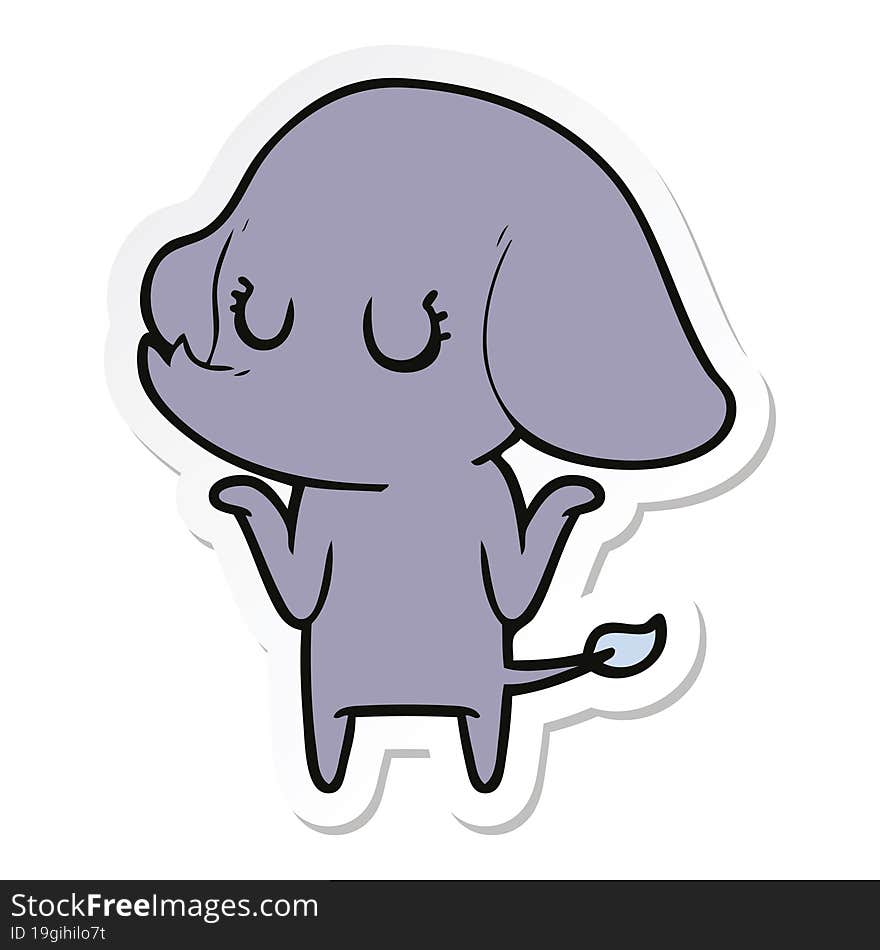 Sticker Of A Cute Cartoon Elephant Shrugging Shoulders