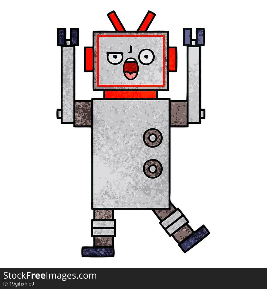 retro grunge texture cartoon angry robot