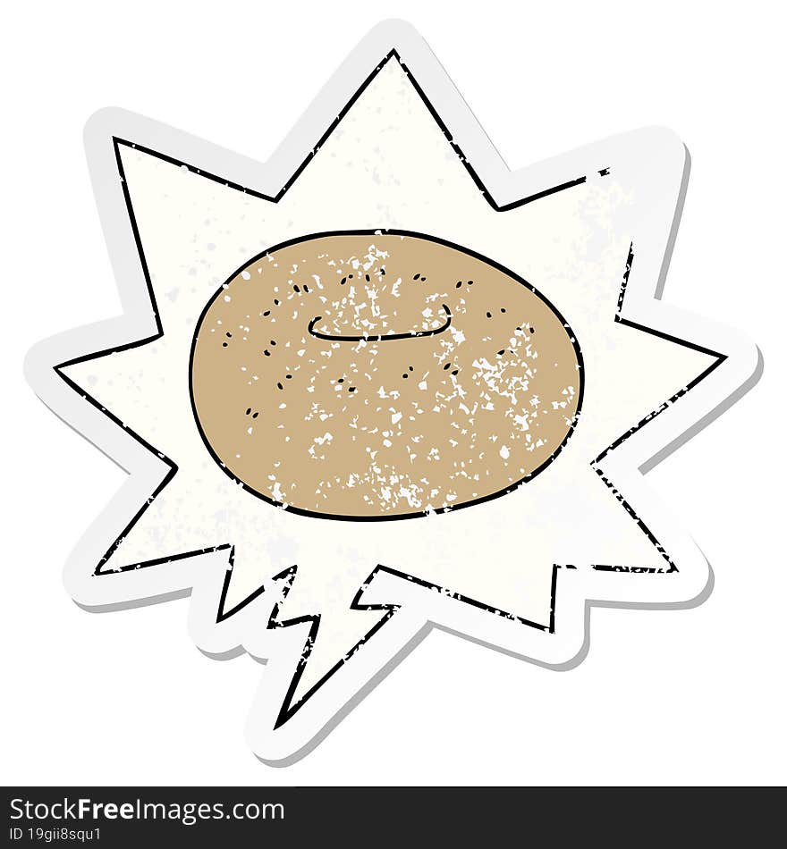 cartoon donut and speech bubble distressed sticker