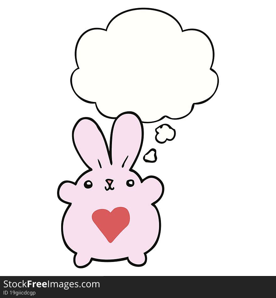 cute cartoon rabbit with love heart with thought bubble