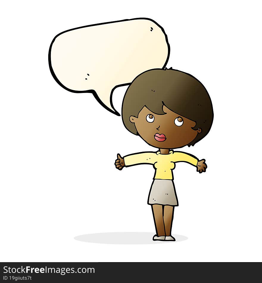 cartoon woman giving thumbs up with speech bubble