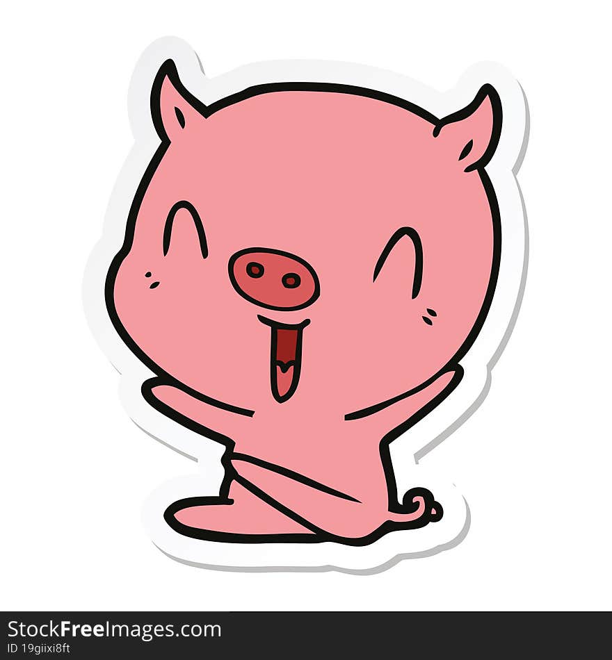 sticker of a happy cartoon sitting pig