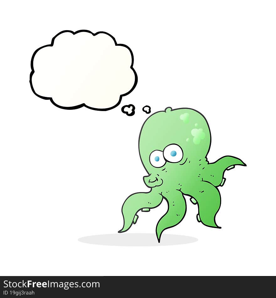 freehand drawn thought bubble cartoon octopus