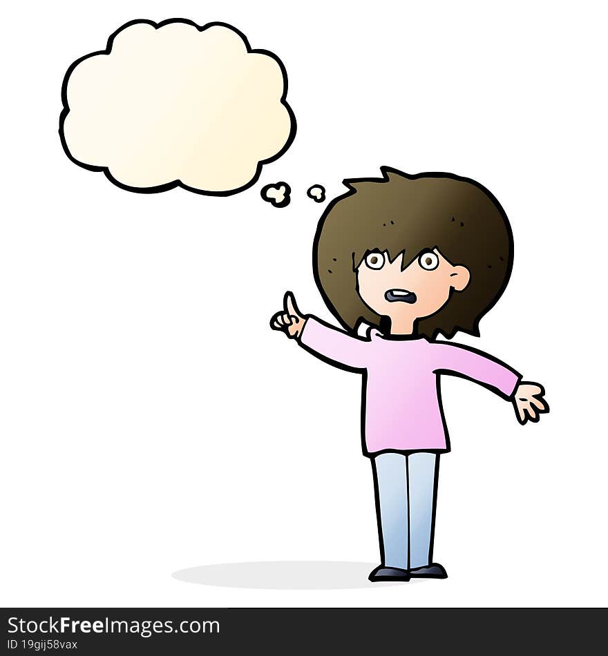 cartoon woman asking question with thought bubble