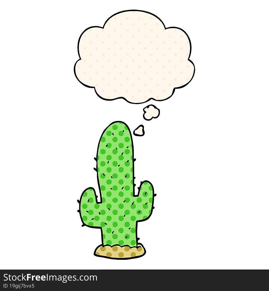 cartoon cactus and thought bubble in comic book style