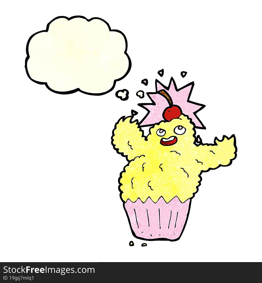 cartoon cupcake monster with thought bubble