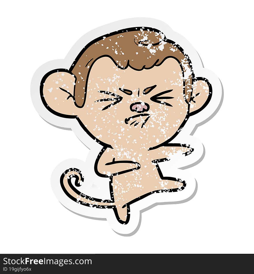 distressed sticker of a cartoon angry monkey