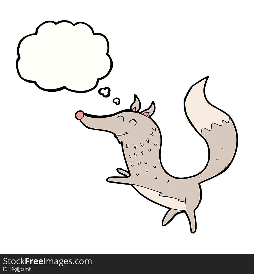 Cartoon Happy Wolf With Thought Bubble