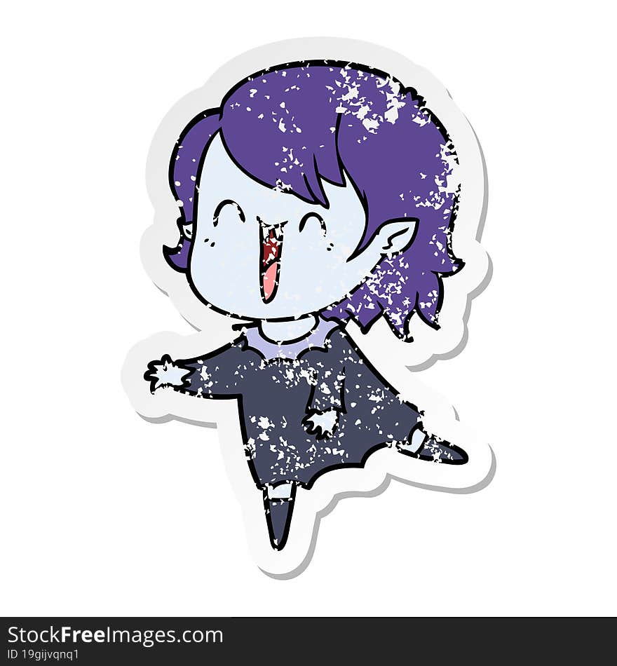 Distressed Sticker Of A Cute Cartoon Happy Vampire Girl