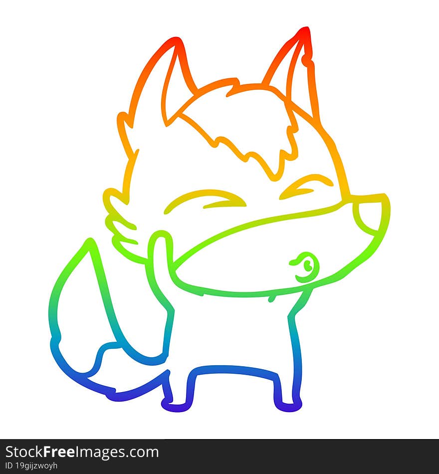 rainbow gradient line drawing of a cartoon wolf whistling