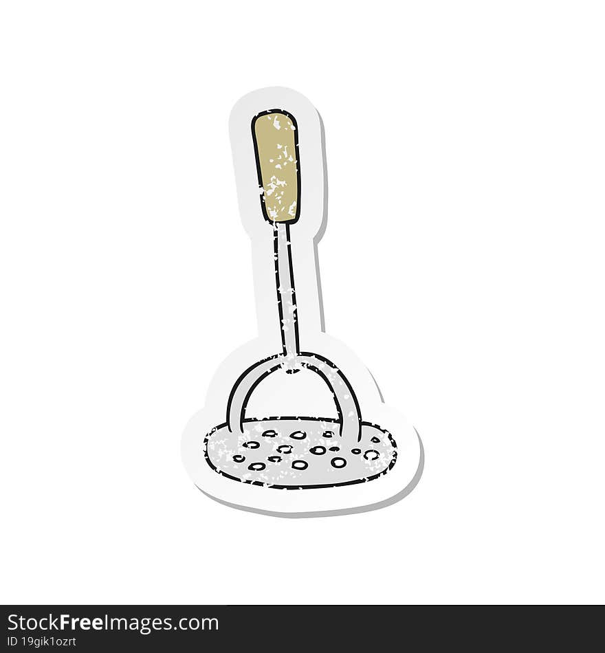 retro distressed sticker of a cartoon potato masher