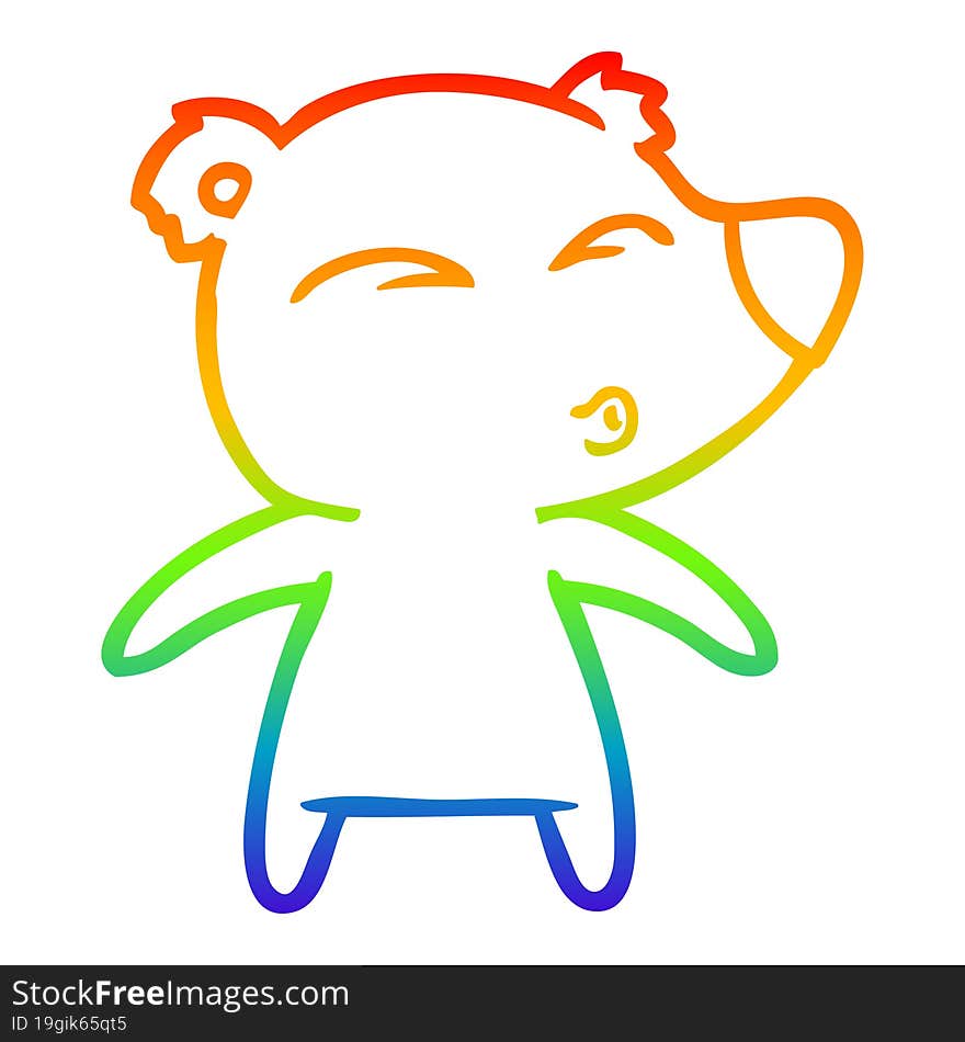 Rainbow Gradient Line Drawing Cartoon Whistling Bear