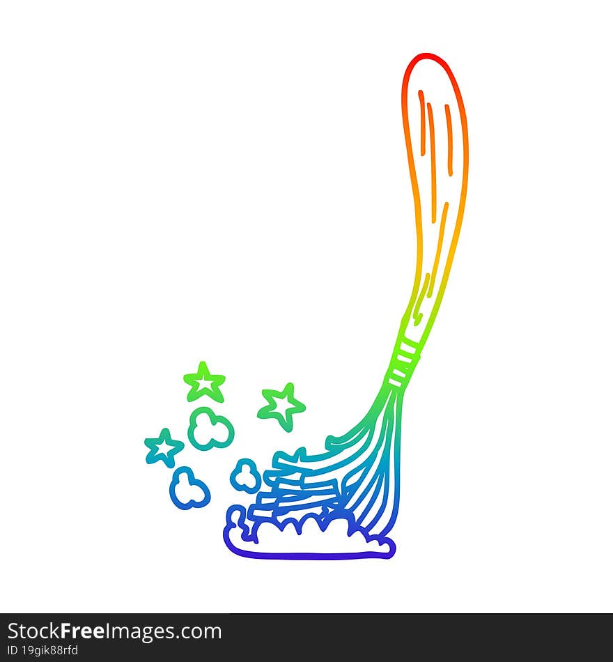 rainbow gradient line drawing of a cartoon magic broom