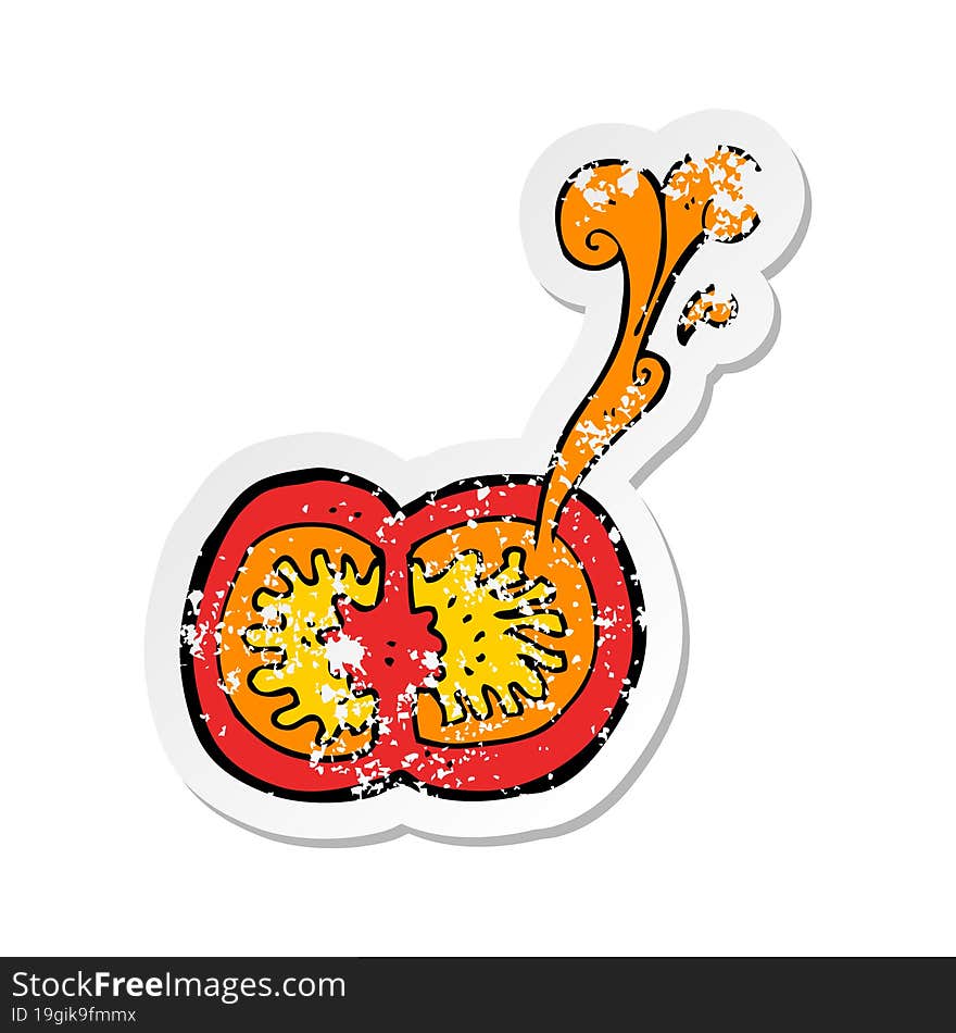 Retro Distressed Sticker Of A Cartoon Juicy Tomato