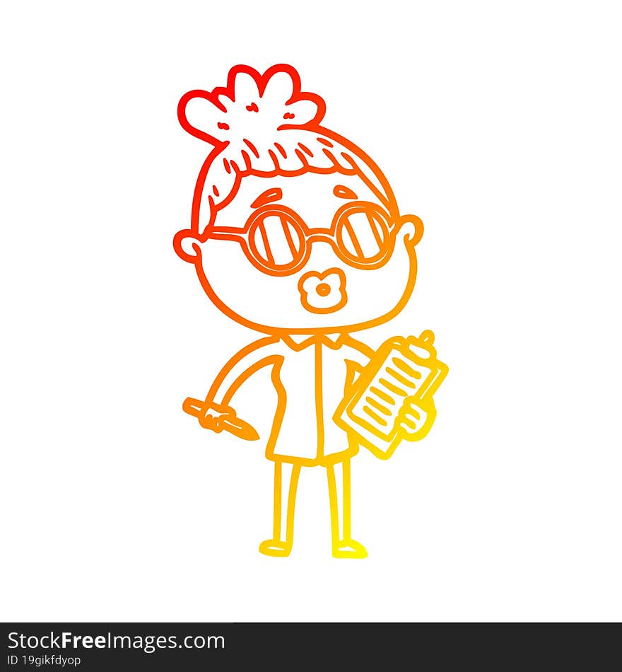 warm gradient line drawing cartoon manager woman wearing spectacles