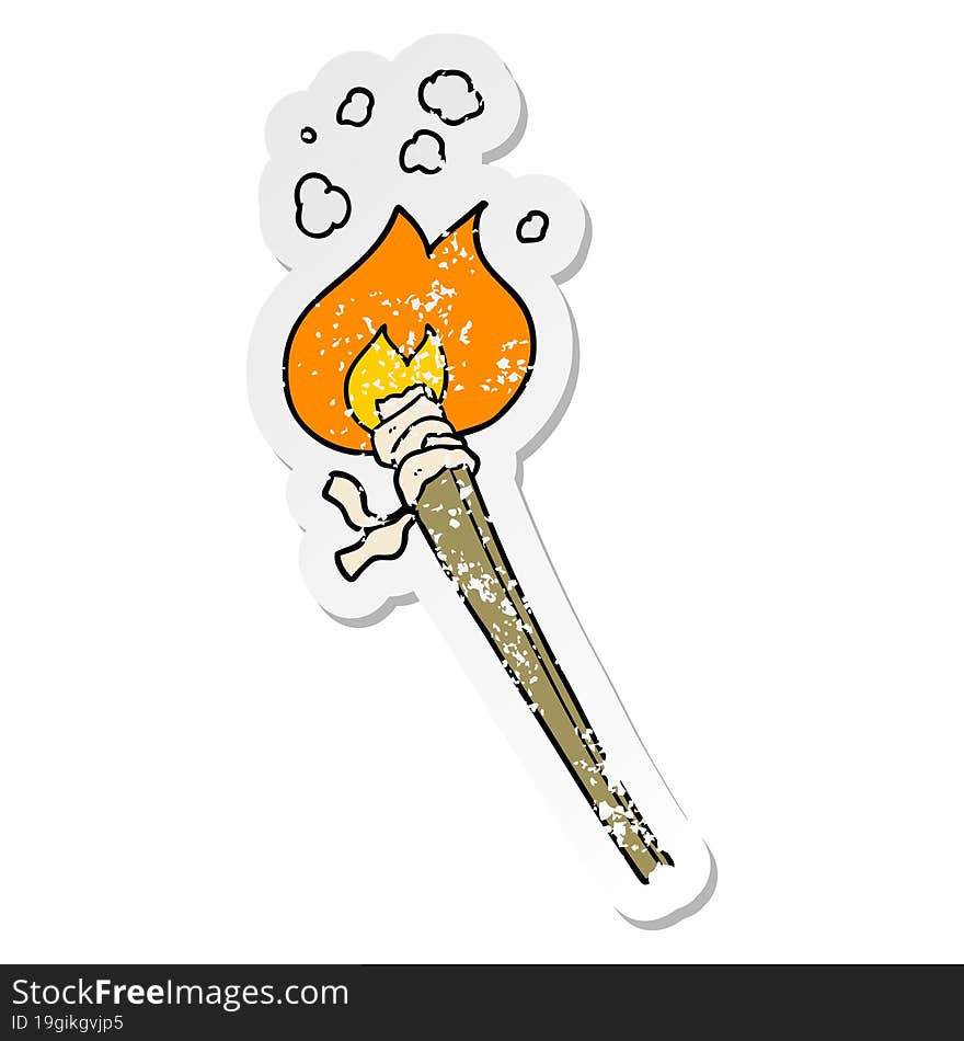 distressed sticker of a cartoon burning torch