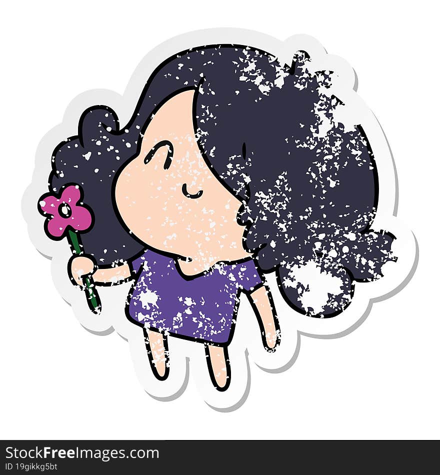 distressed sticker cartoon illustration of a cute kawaii girl. distressed sticker cartoon illustration of a cute kawaii girl