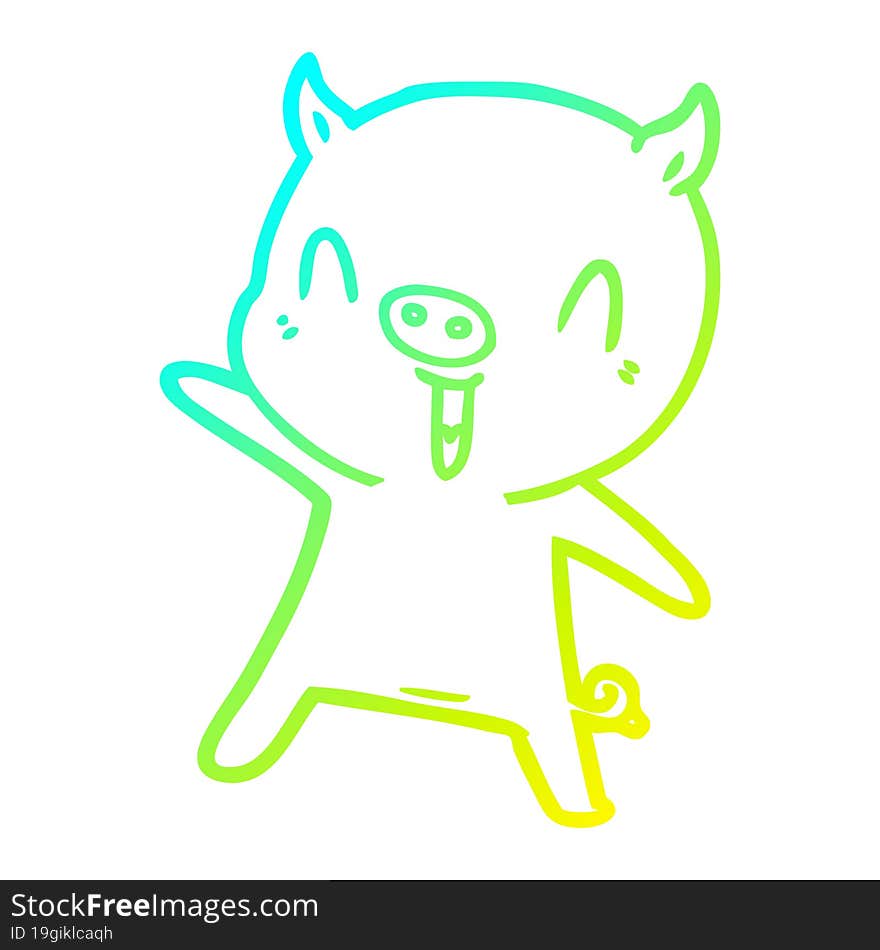 cold gradient line drawing of a cartoon pig dancing