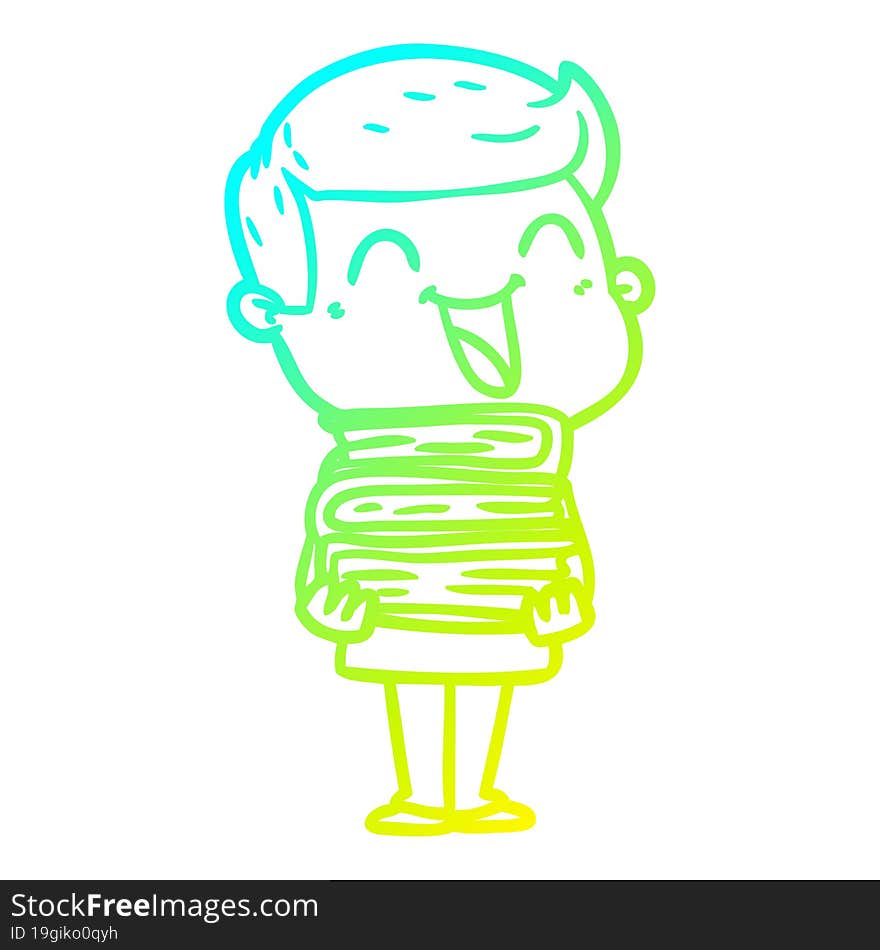 cold gradient line drawing of a cartoon man laughing