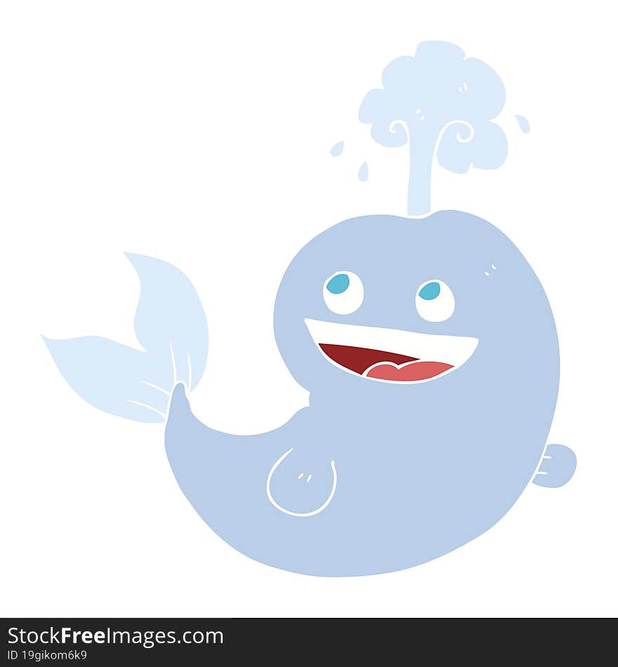 flat color illustration of a cartoon whale spouting water