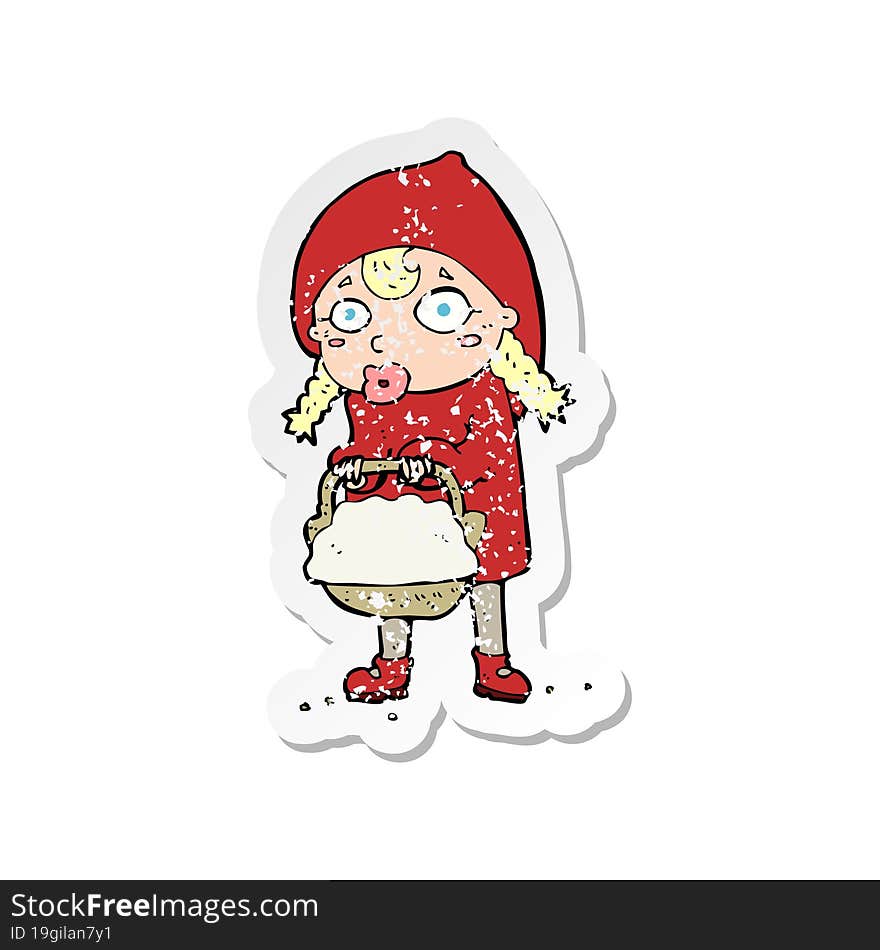 retro distressed sticker of a little red riding hood cartoon