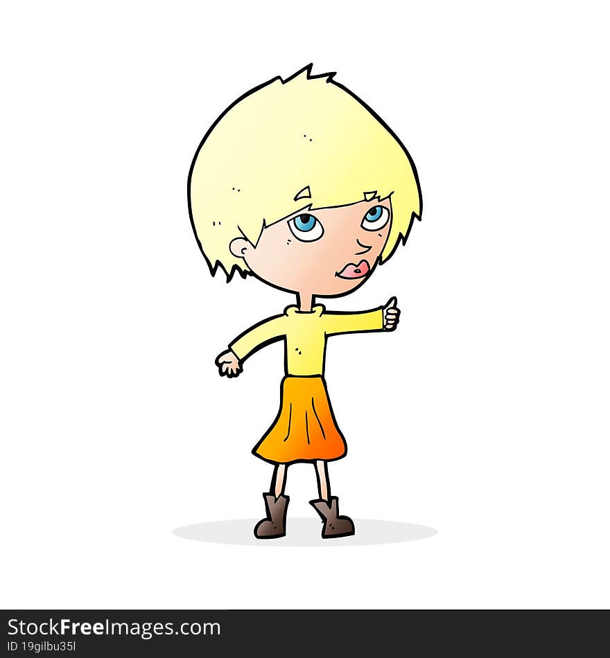 Cartoon Woman Giving Thumbs Up Symbol