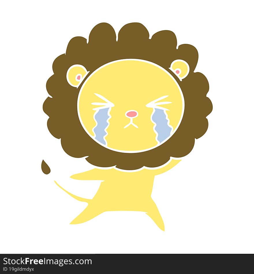 flat color style cartoon crying lion