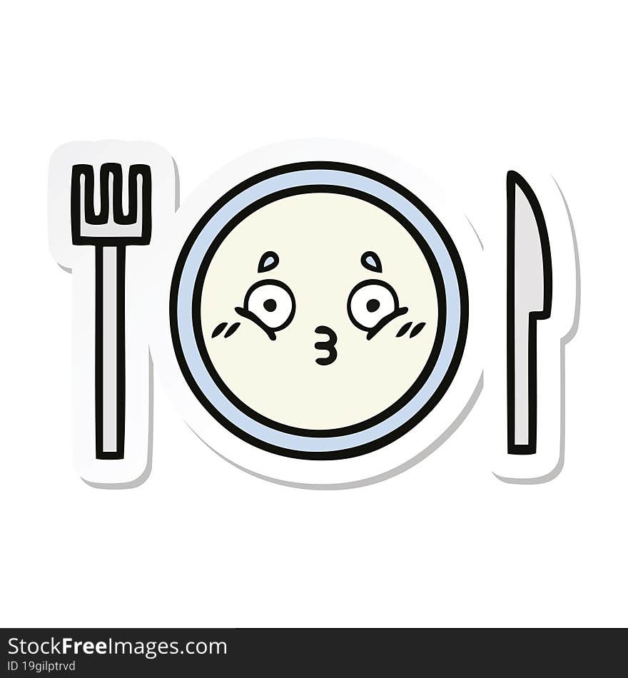 Sticker Of A Cute Cartoon Dinner Plate