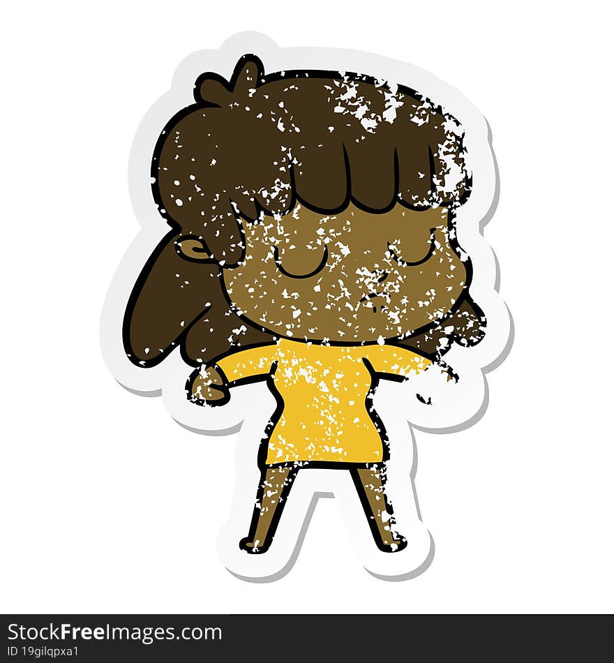 distressed sticker of a cartoon indifferent woman