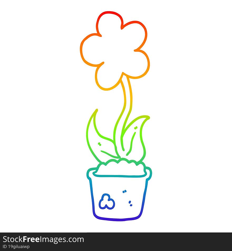 rainbow gradient line drawing of a cute cartoon flower