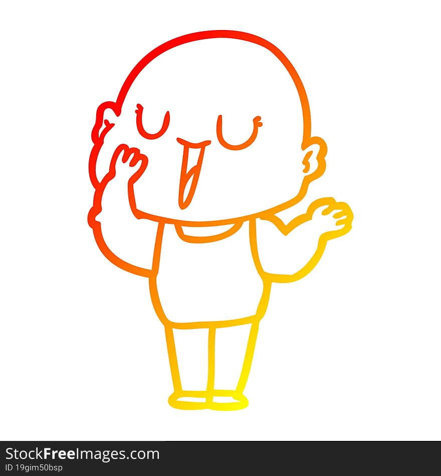 warm gradient line drawing happy cartoon bald man yawning